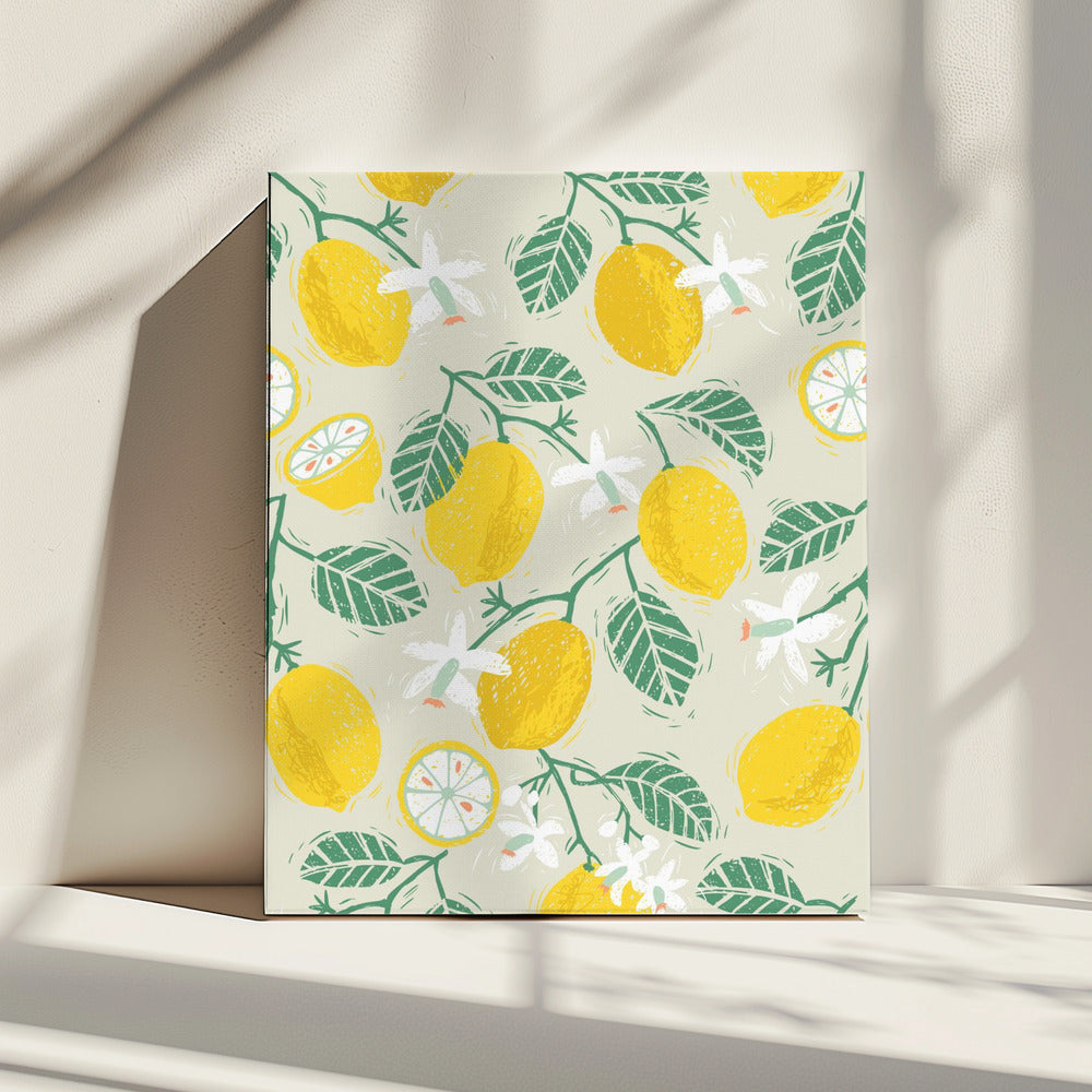 Yellow Lemon and Green Leaves | Canvas