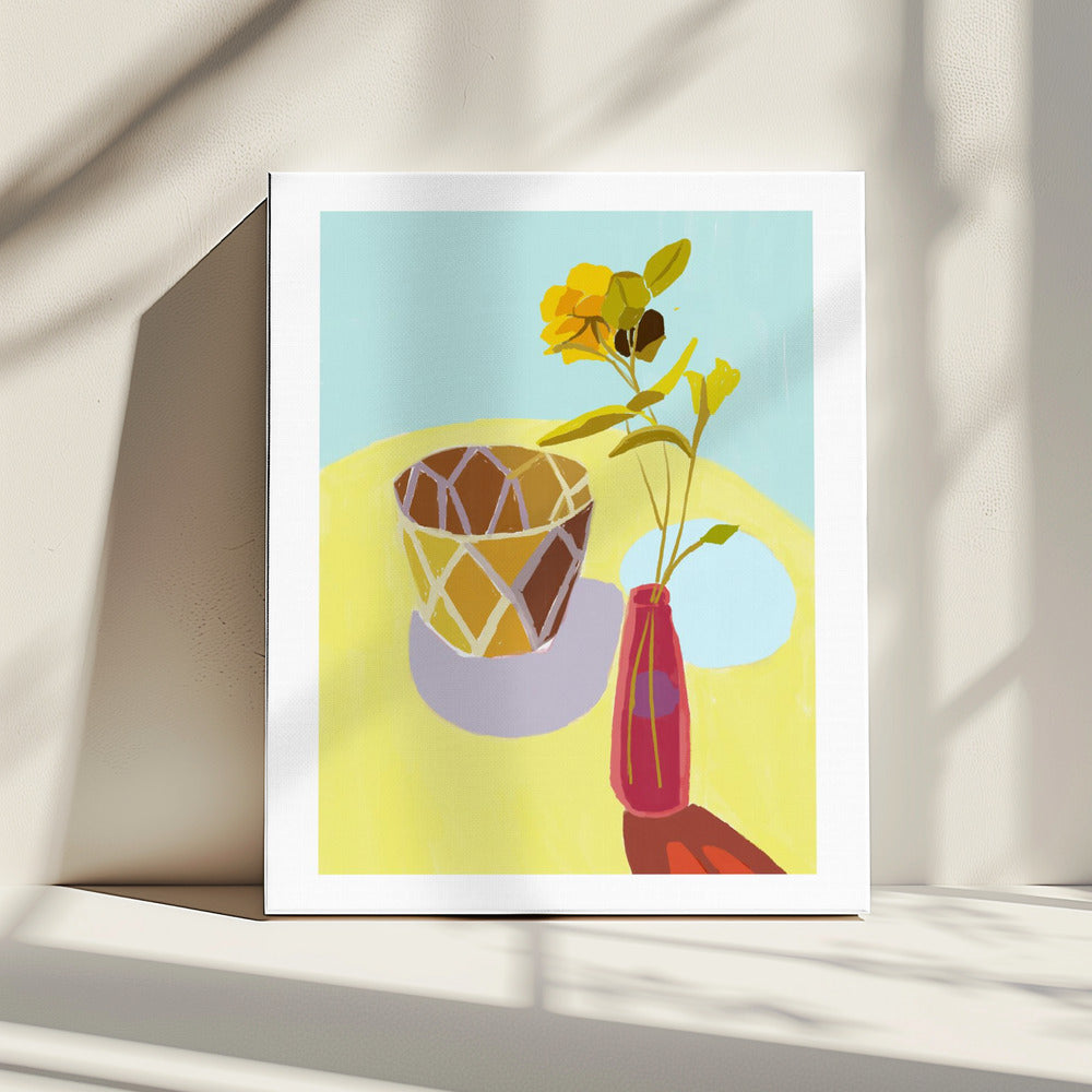 Yellow Flowers in a Red Pot | Canvas
