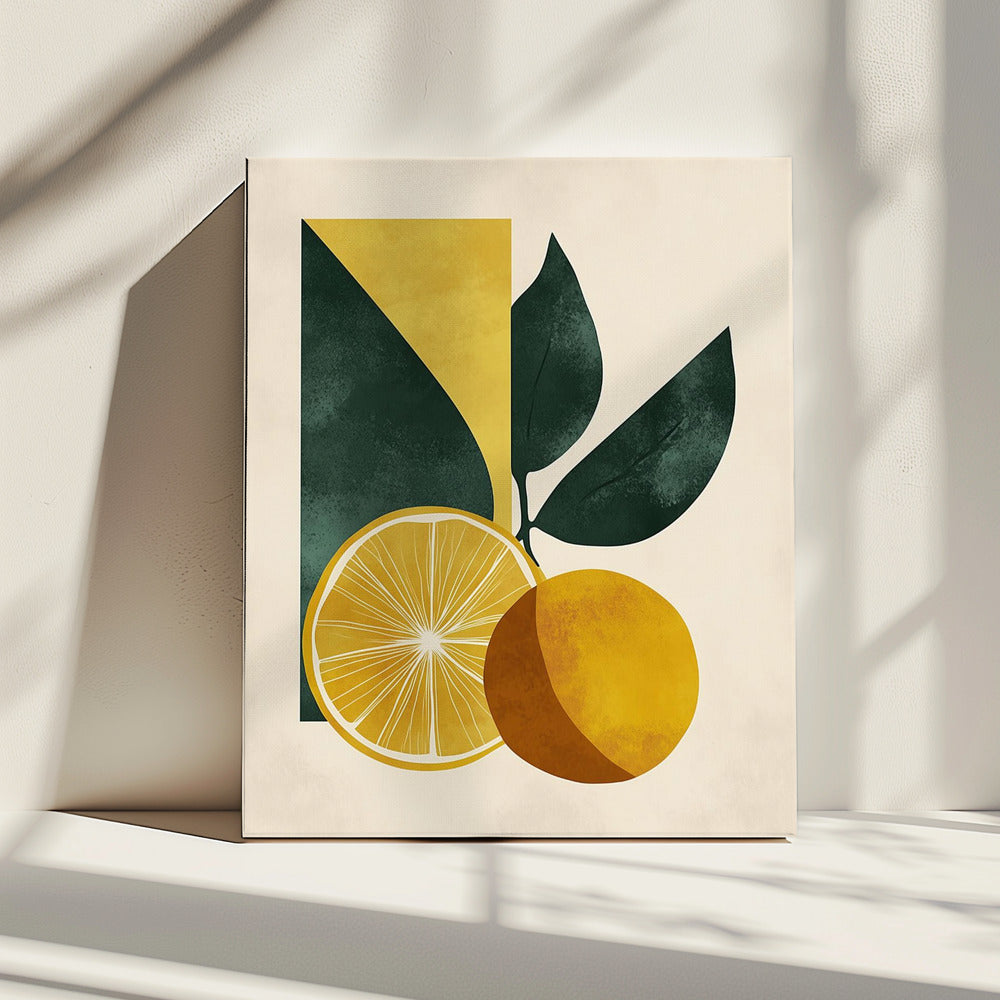 Yellow Lemon with Green Leaves Serenity | Canvas