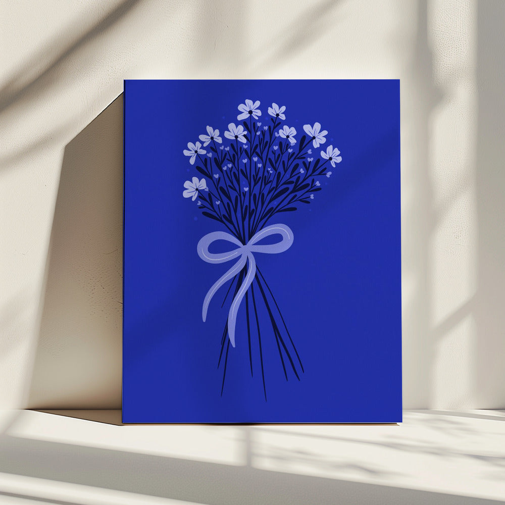 Floral Bouquet With Bow - monochrome blue | Canvas