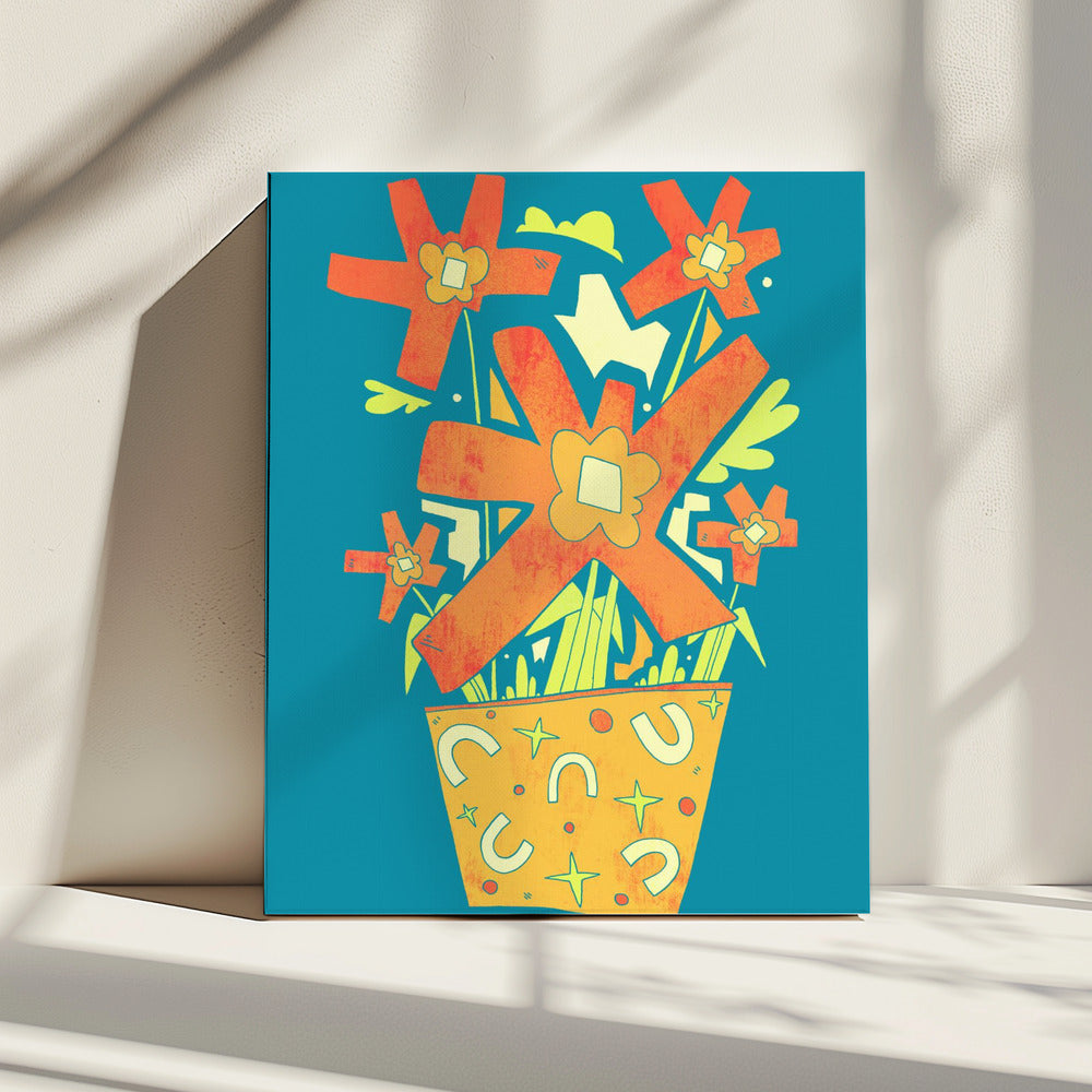 Abstract Flowers In A Decorative Pot | Canvas