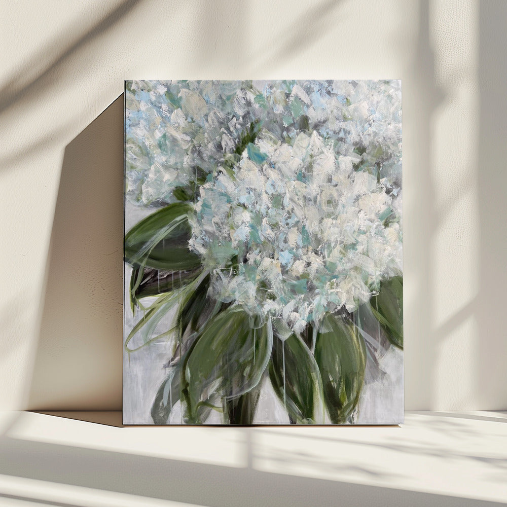 Delicate White and Blue Hydrangeas | Canvas