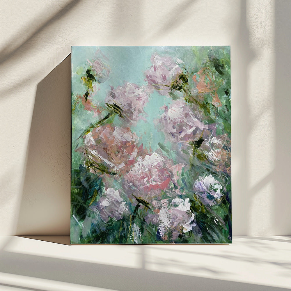 Floral Brushstrokes in Pink and Green | Canvas