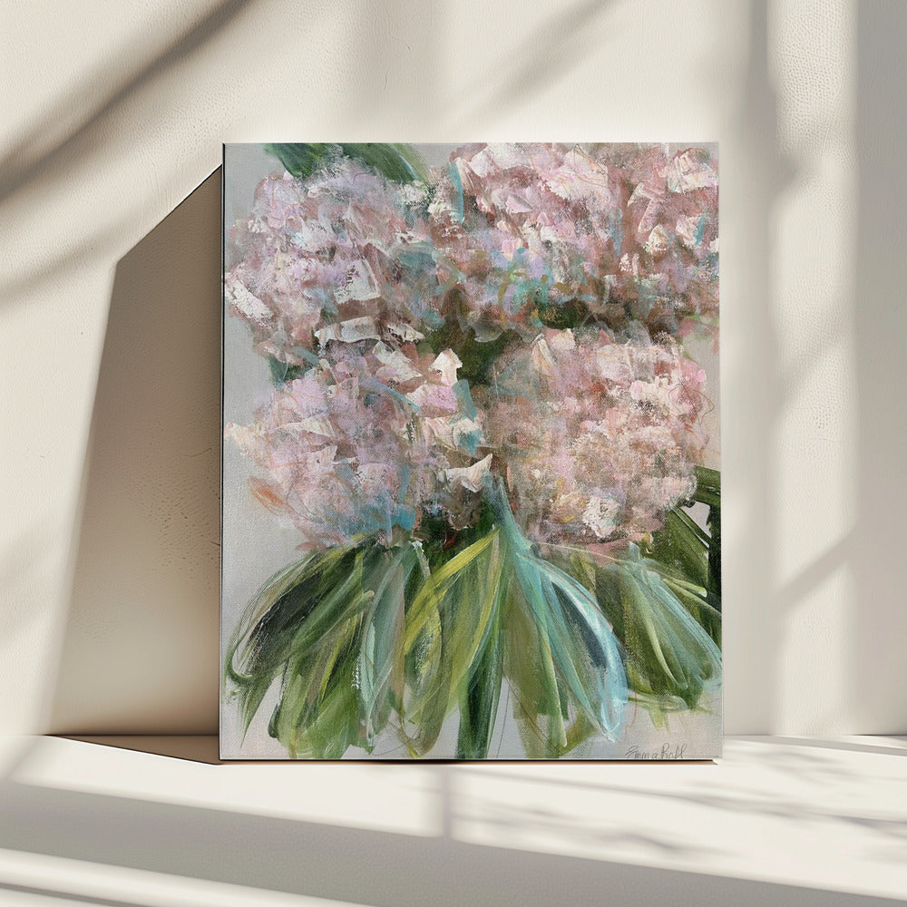 Pink Hydrangeas with Green Leaves | Canvas