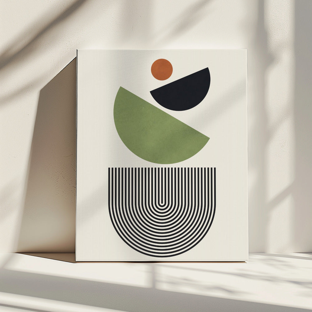 Geometric Shapes in Green Black and Orange | Canvas
