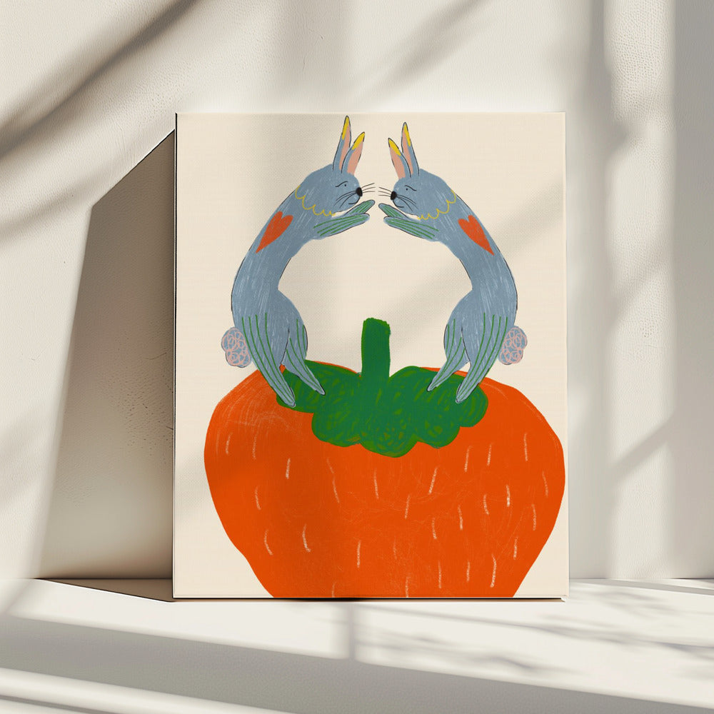 Rabbits on Strawberry | Canvas