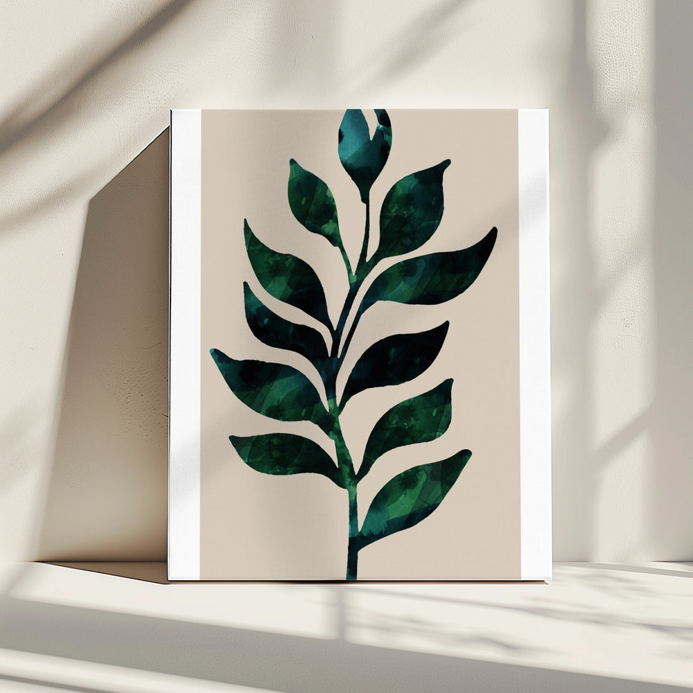 Stylized Plant Motif With Dark Green Leaves | Canvas