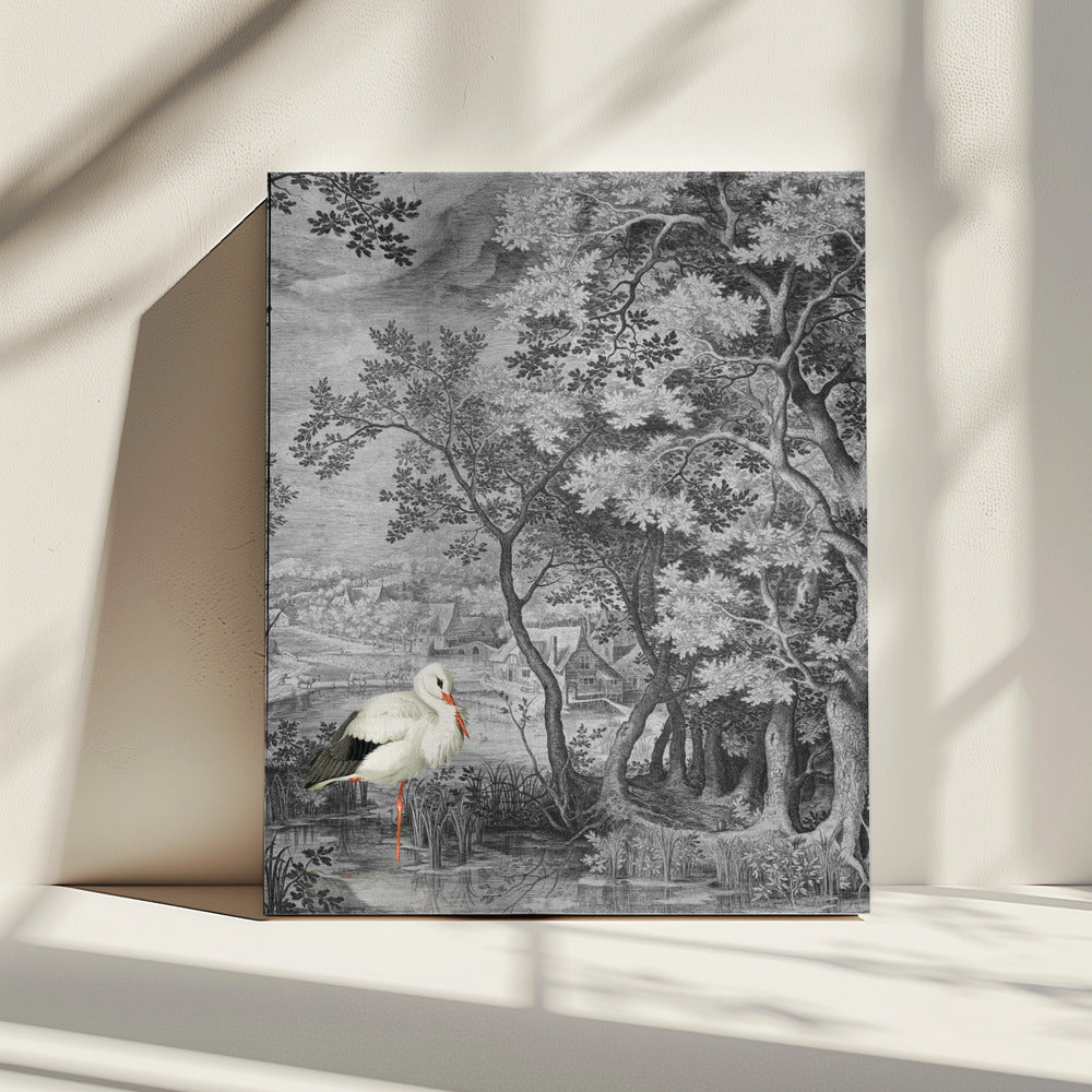 Vintage Landscape With Stork | Canvas