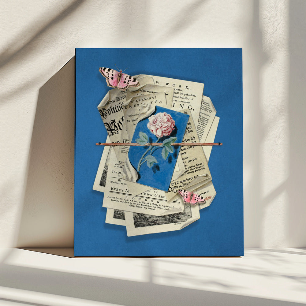 Pink Rose Surrounded By Vintage Paper | Canvas