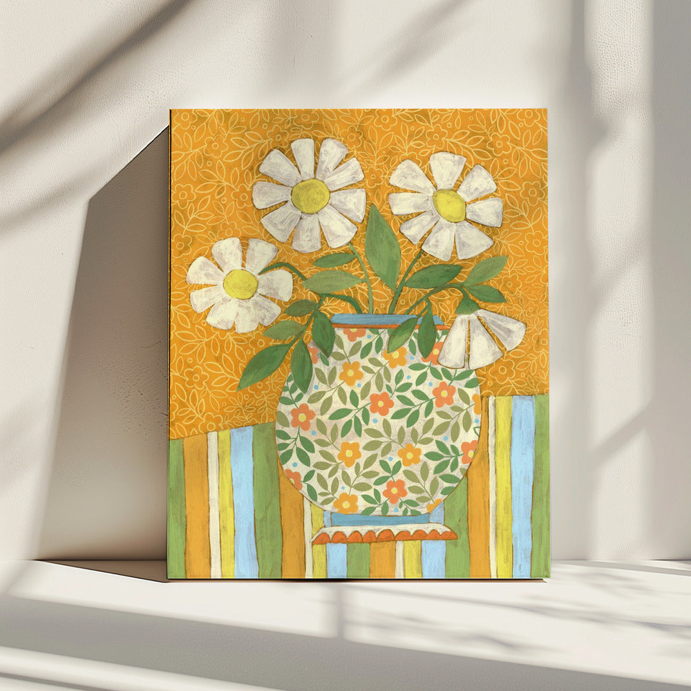 White Daisies In A Patterned Vase | Canvas