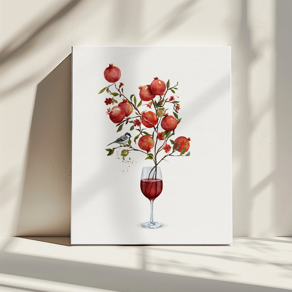 Pomegranate In a Glass of Wine | Canvas