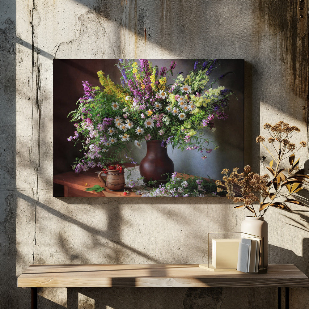 Still life with wildflowers and berries | Canvas