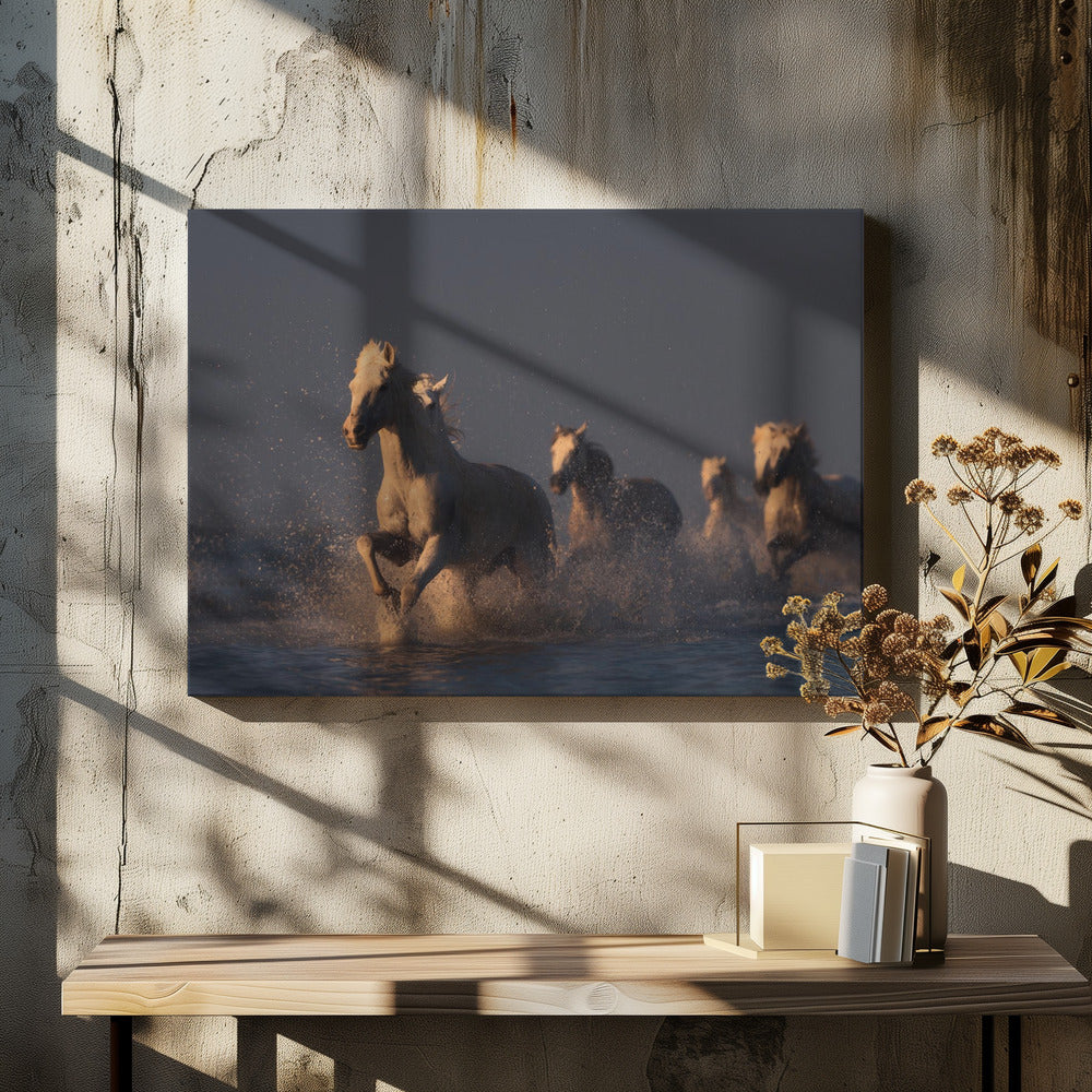 horses in sunset light | Canvas