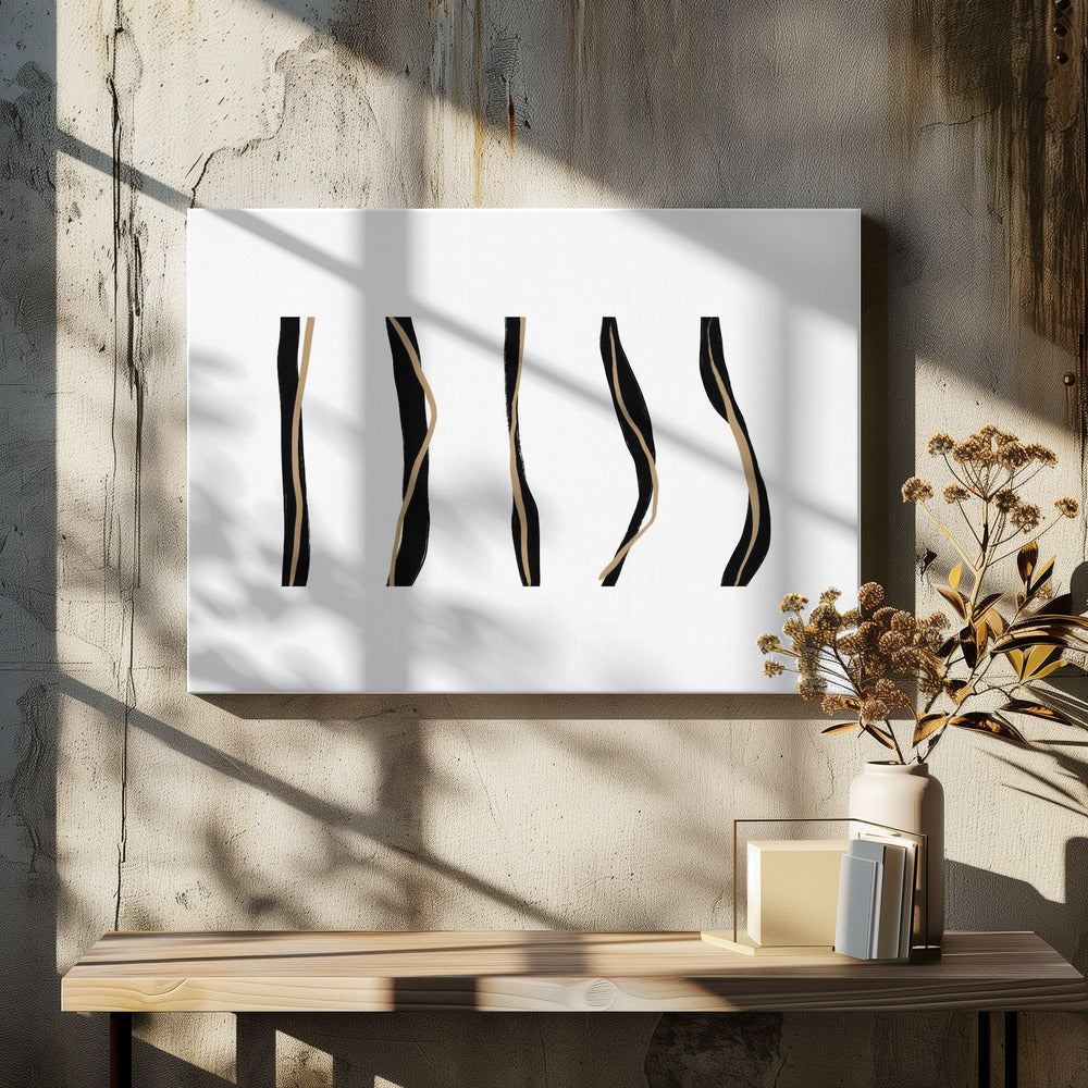 Black And Beige Wavy Lines On A White Background | Canvas