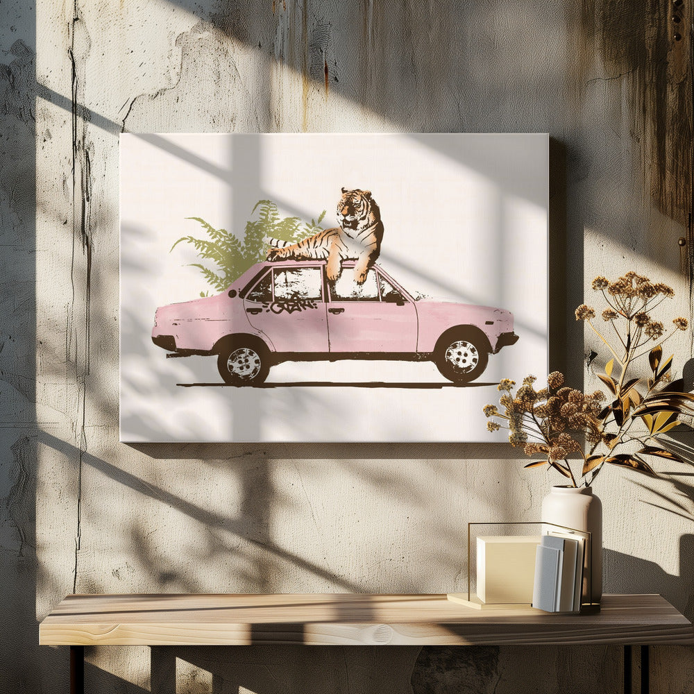 Tiger On Car | Canvas