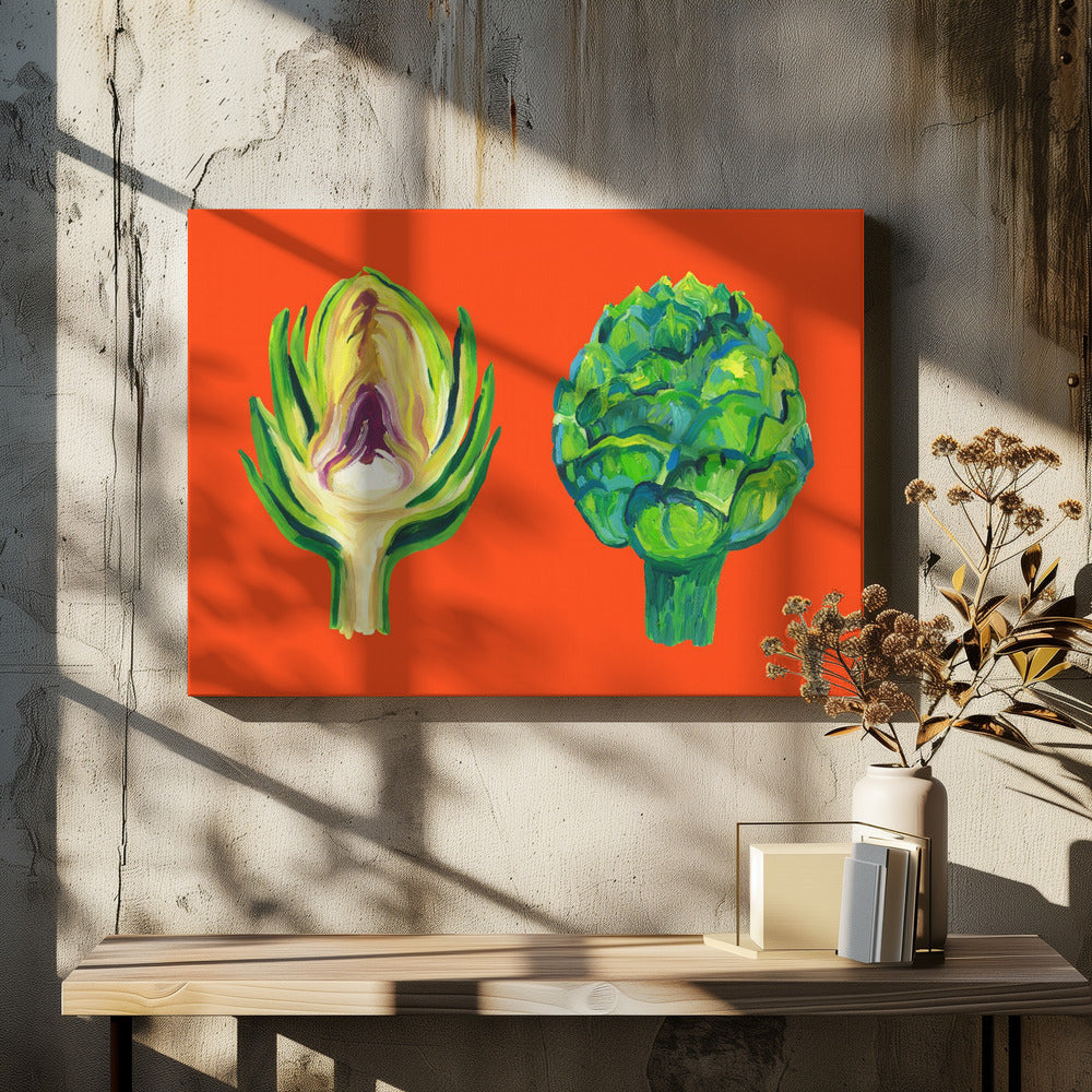 Artichokes On Orange | Canvas