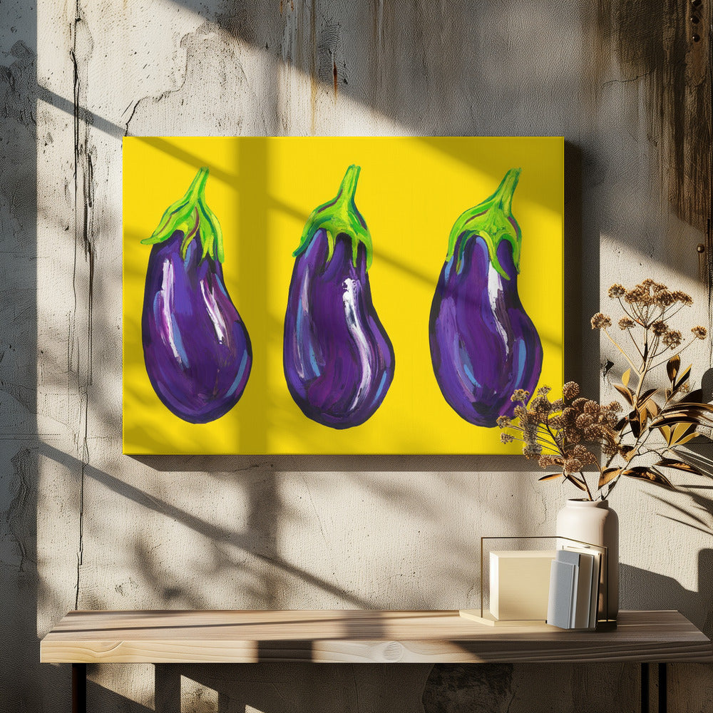 Aubergines On Yellow | Canvas