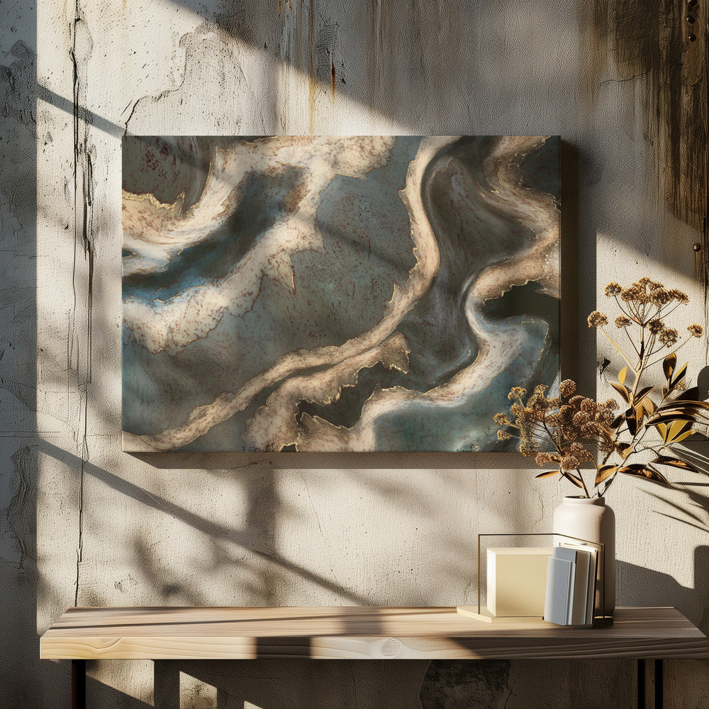 Alcohol Ink Green Blue Gold Beige | Canvas