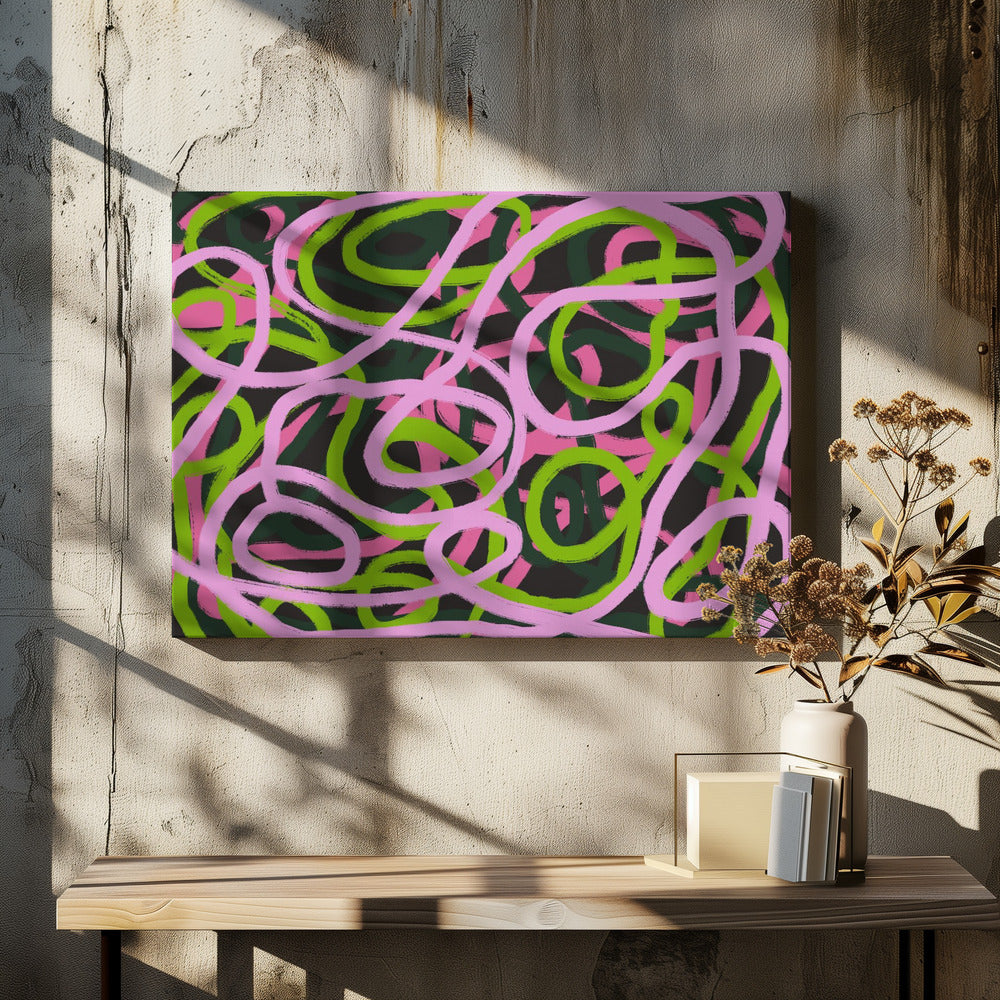 Intertwining Pink And Green Lines | Canvas
