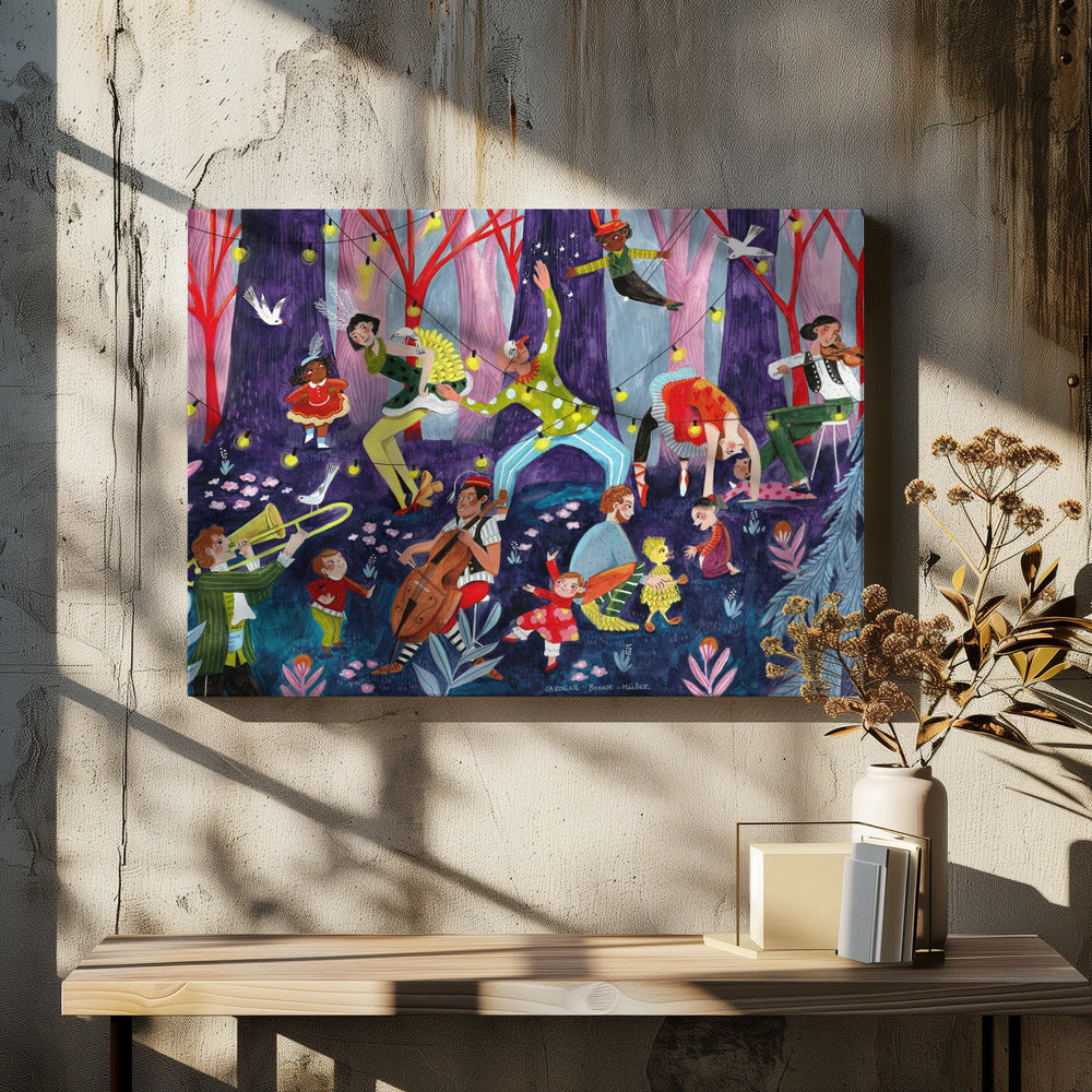 Circus performers and children in the forest | Canvas