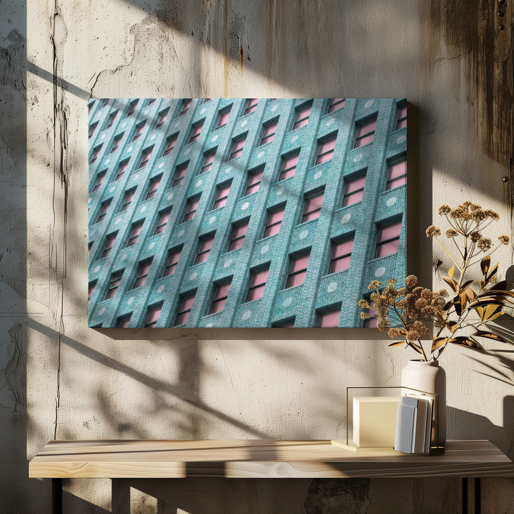 Brick Building with Pink Windows | Canvas