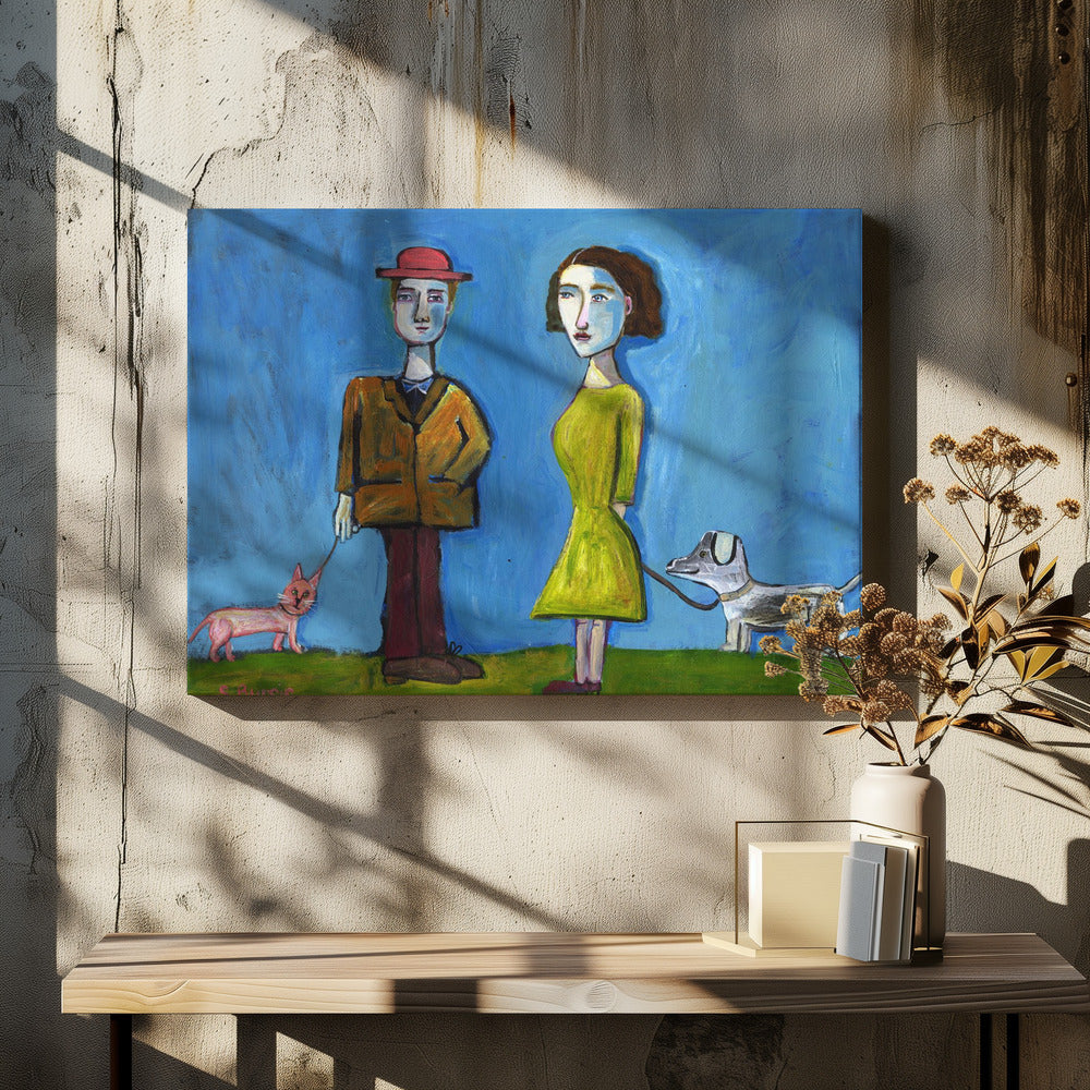 People walking cat and dog | Canvas