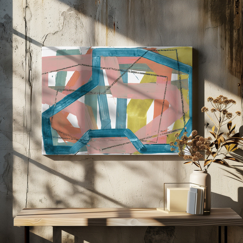 Blue &amp; Pink Abstract Lines Art Print | Canvas