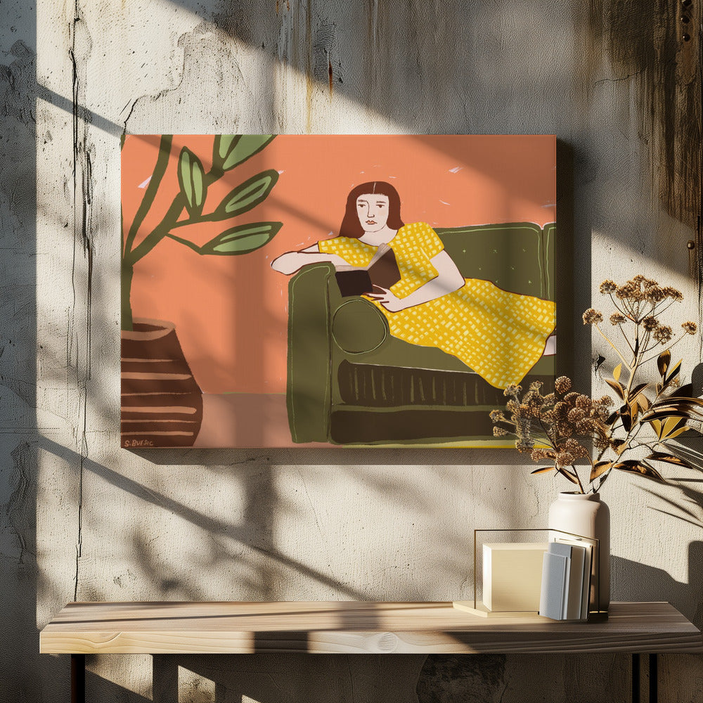 Woman Reading in Yellow Dress | Canvas