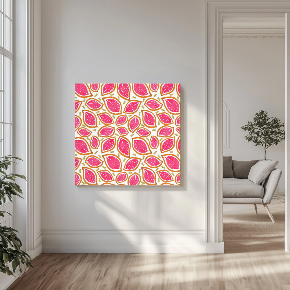 Coral Glitter Scattered Leaves Polka Dot | Canvas