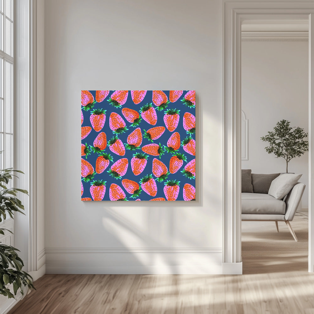 Red Lavender On Navy Strawberries Fruit | Canvas