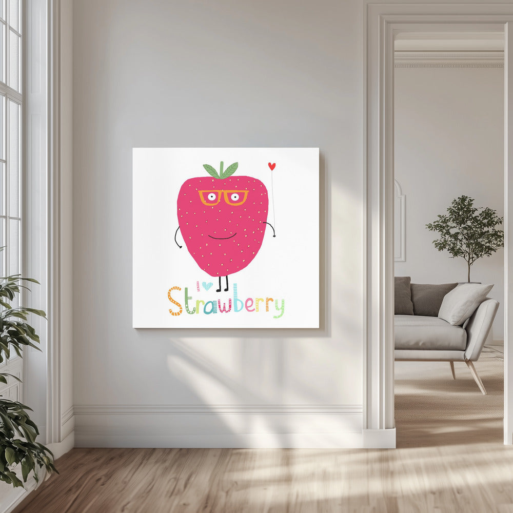I Love Strawberry! Cute Strawberry Holding a Heart | Canvas