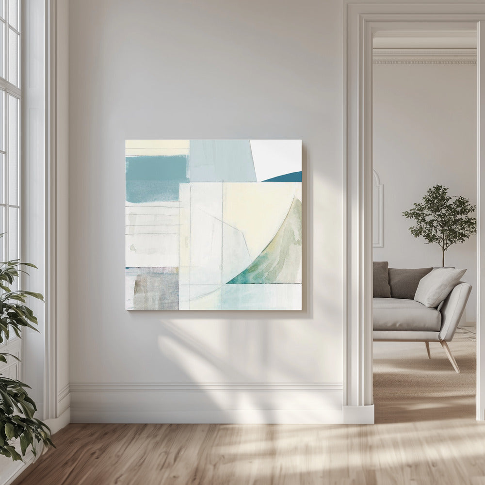 Abstract Blue and White Shapes Neutral No 1 Print | Canvas