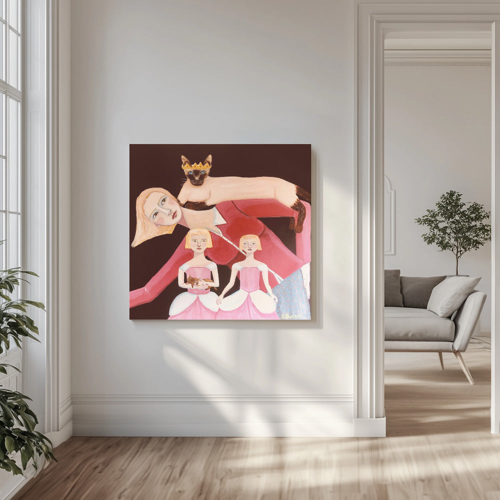 Cat Lady with Siamese Cat with Crown | Canvas