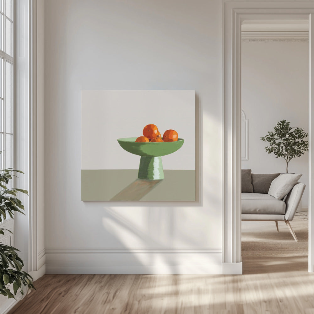 Mandarins in green bowl. | Canvas