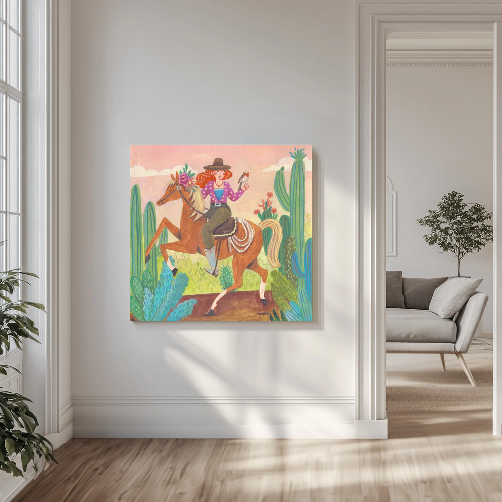 Cowgirl on horse in the desert | Canvas