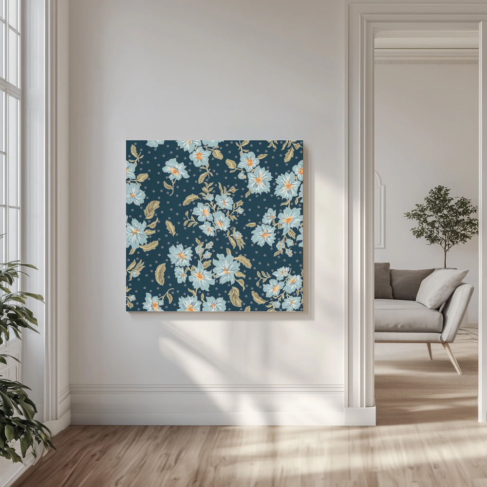 Floral Heritage bouquet moonshine blue pattern | Canvas