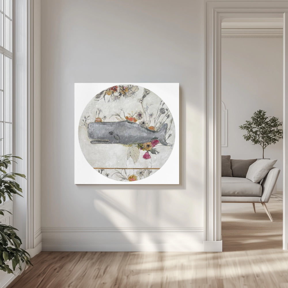 Whale Set Against A Backdrop Of Delicate Flowers | Canvas