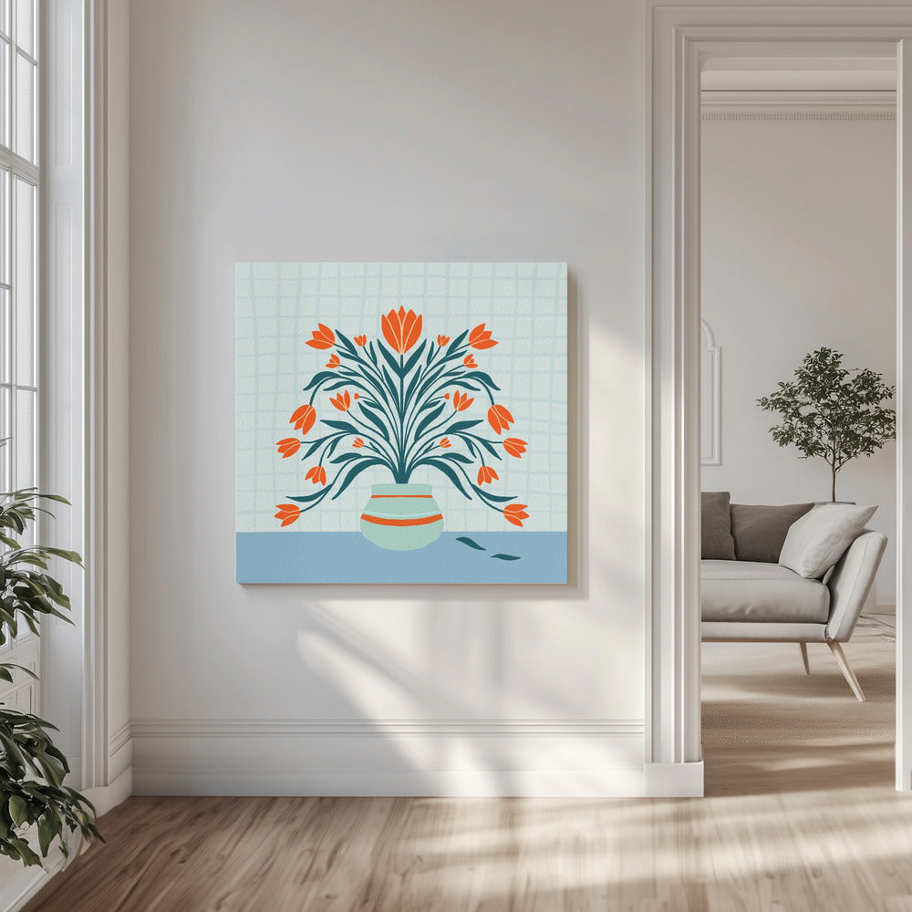 Tulips in a vase - turquoise | Canvas