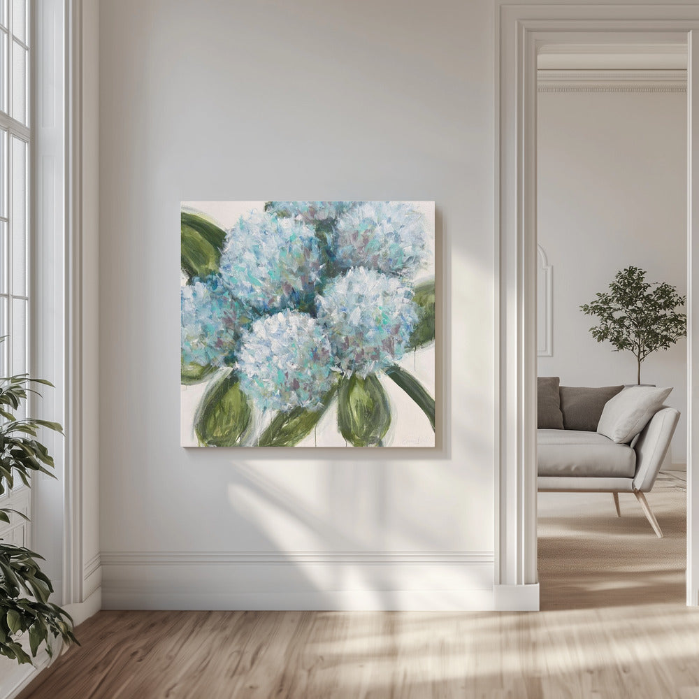 Blue Hydrangeas with Green Leaves | Canvas