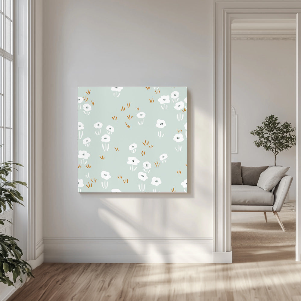 Minimalistic Wildflower Meadow Mint Pattern | Canvas
