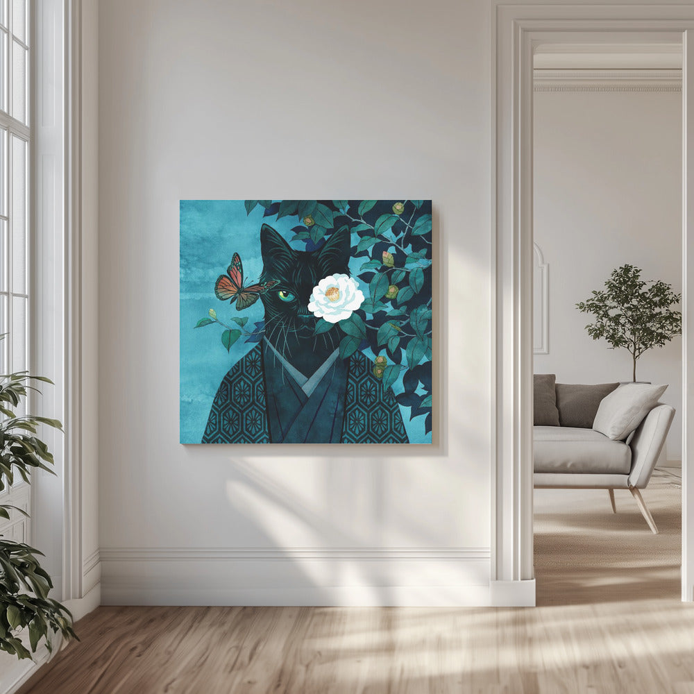 White Camellia Cat | Canvas