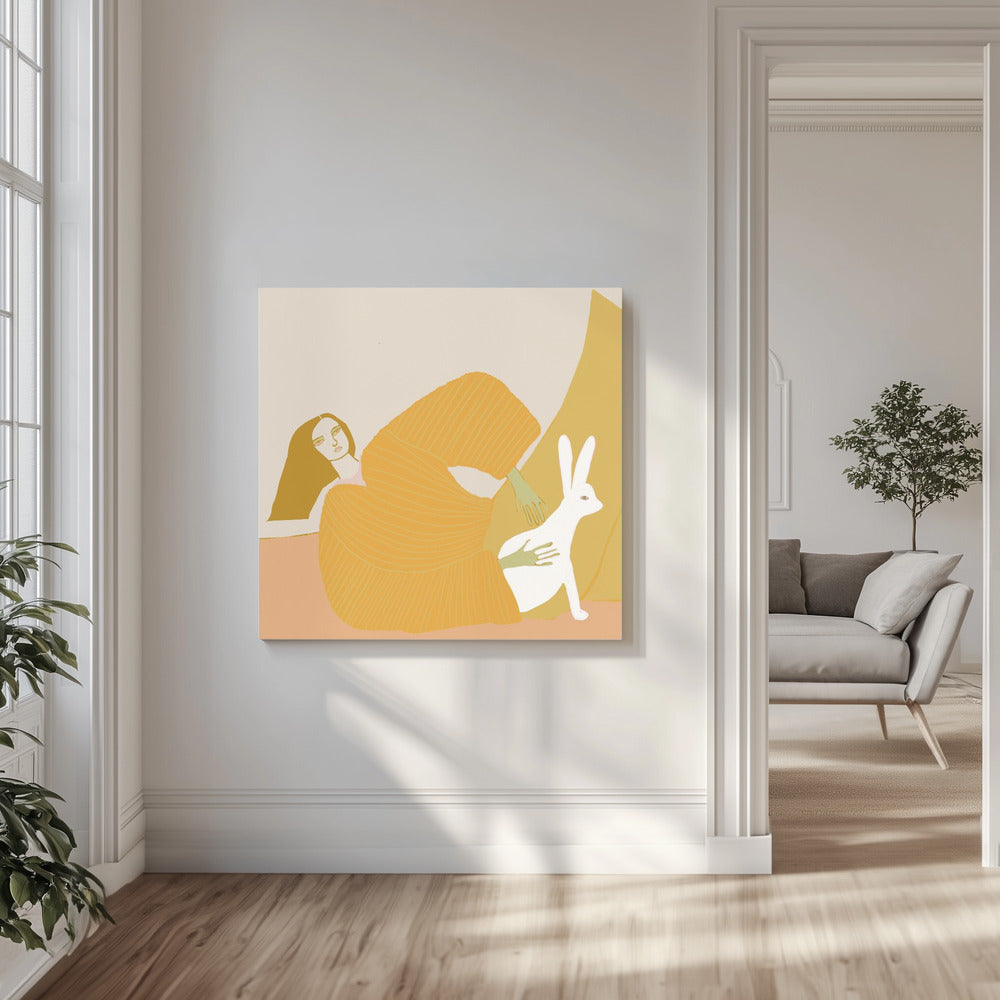 GOLD lady with rabbit | Canvas