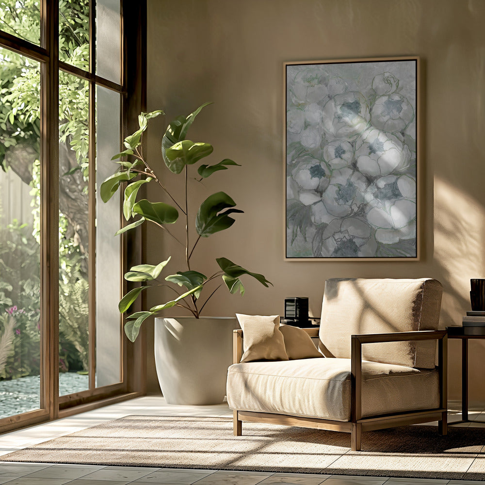 Nuria bouquet of peonies in teal and green | Poster