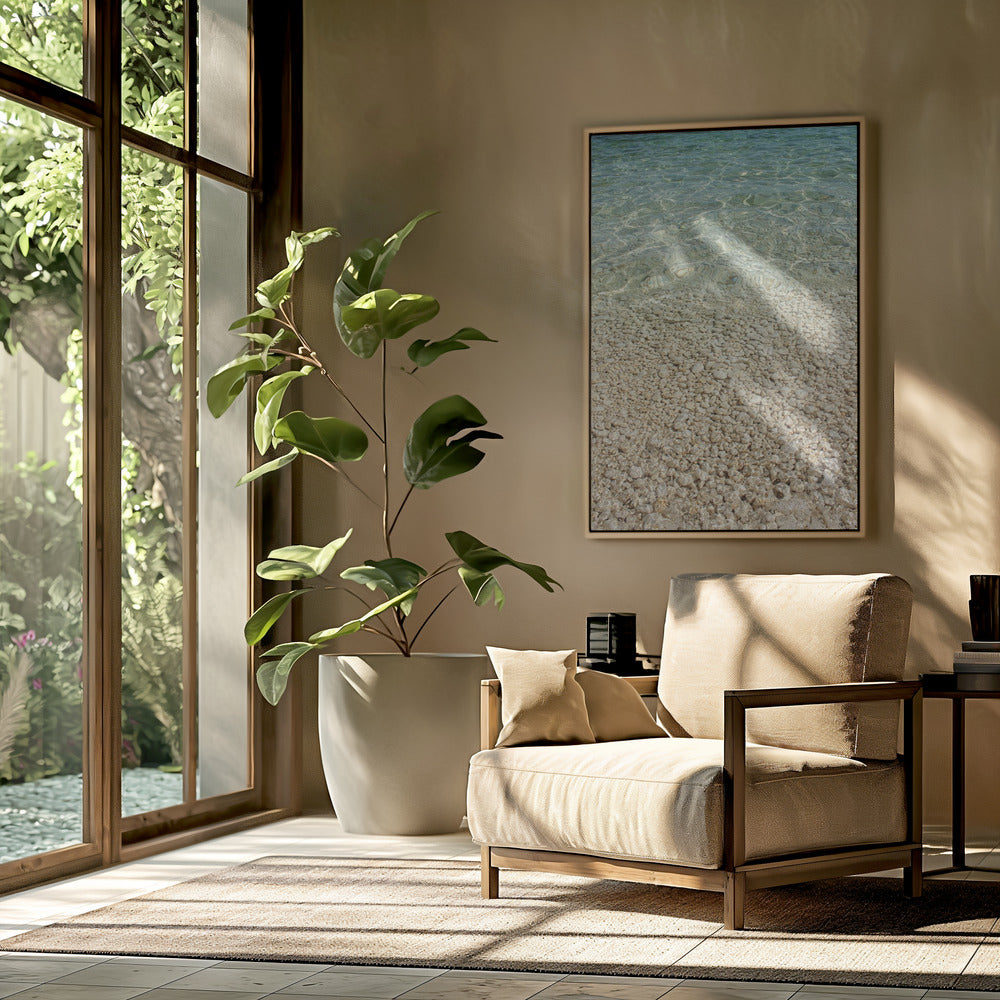 Aqua Ocean and Golden Pebbles | Poster
