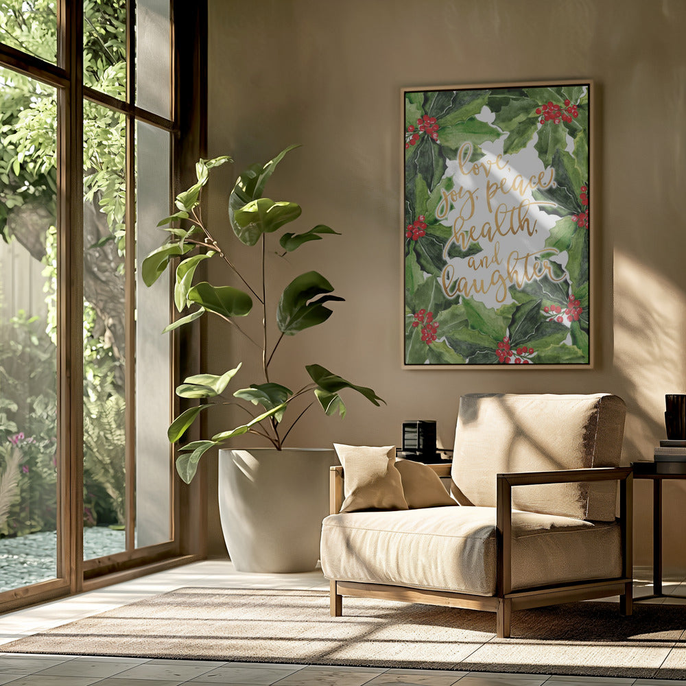 Holly floral art with holiday wishes | Poster