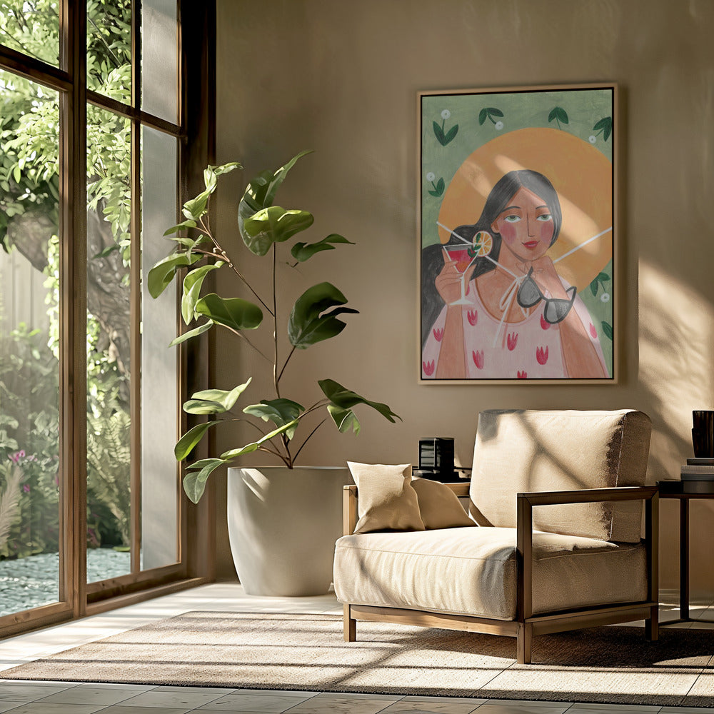 Abstract Modern Bohemian Woman with Cocktail | Poster