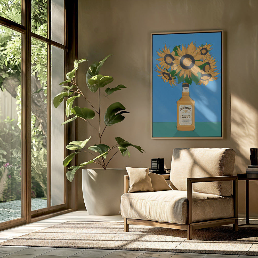 Sunflowers in Honey Whiskey Retro Illustration | Poster
