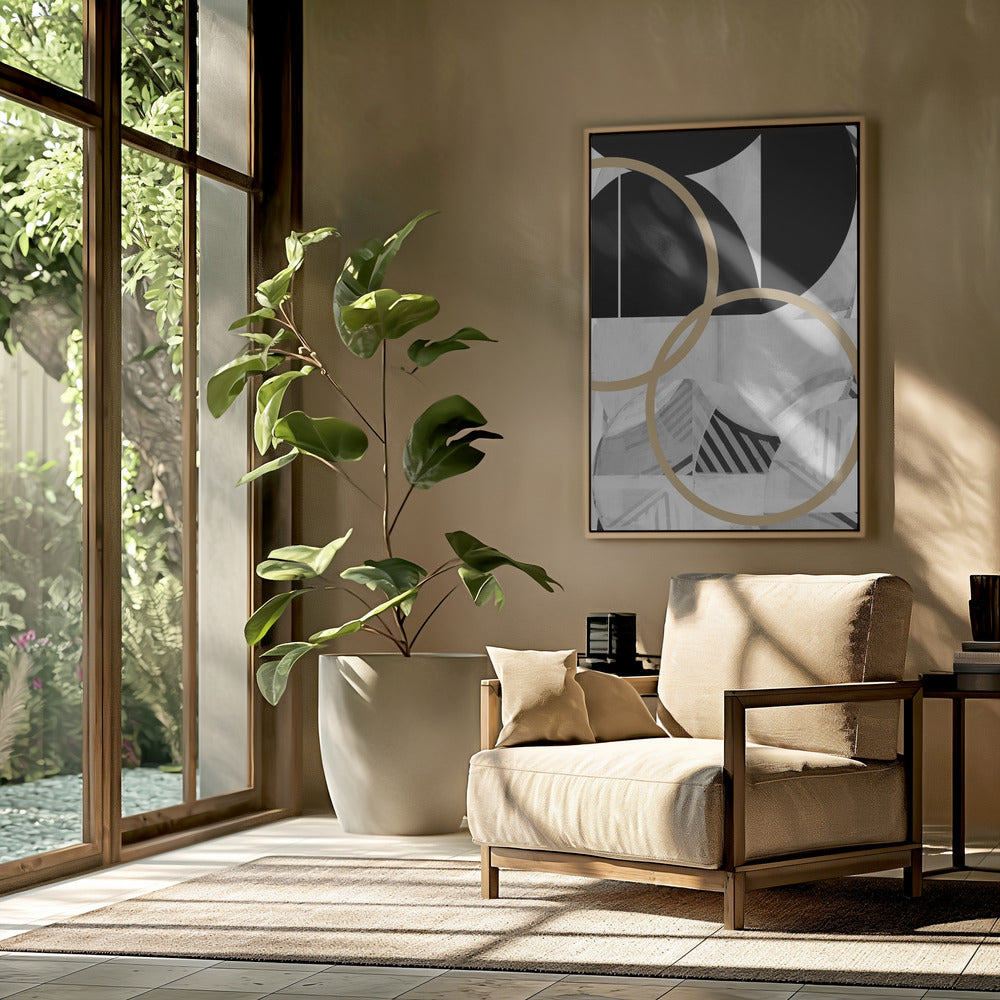 Black and White Stripes Gold Spheres No2 | Poster