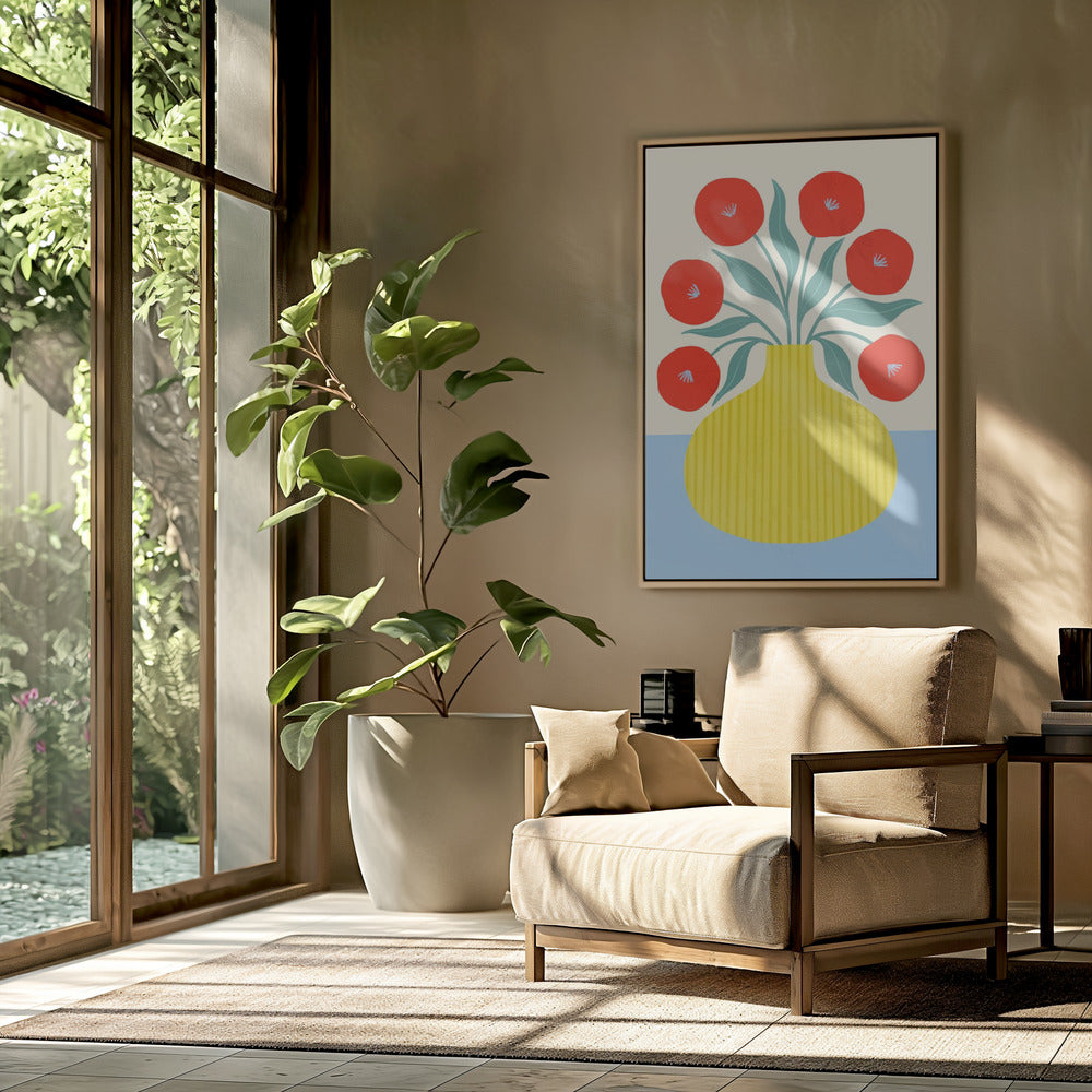 Red Flowers in Yellow Vase | Poster