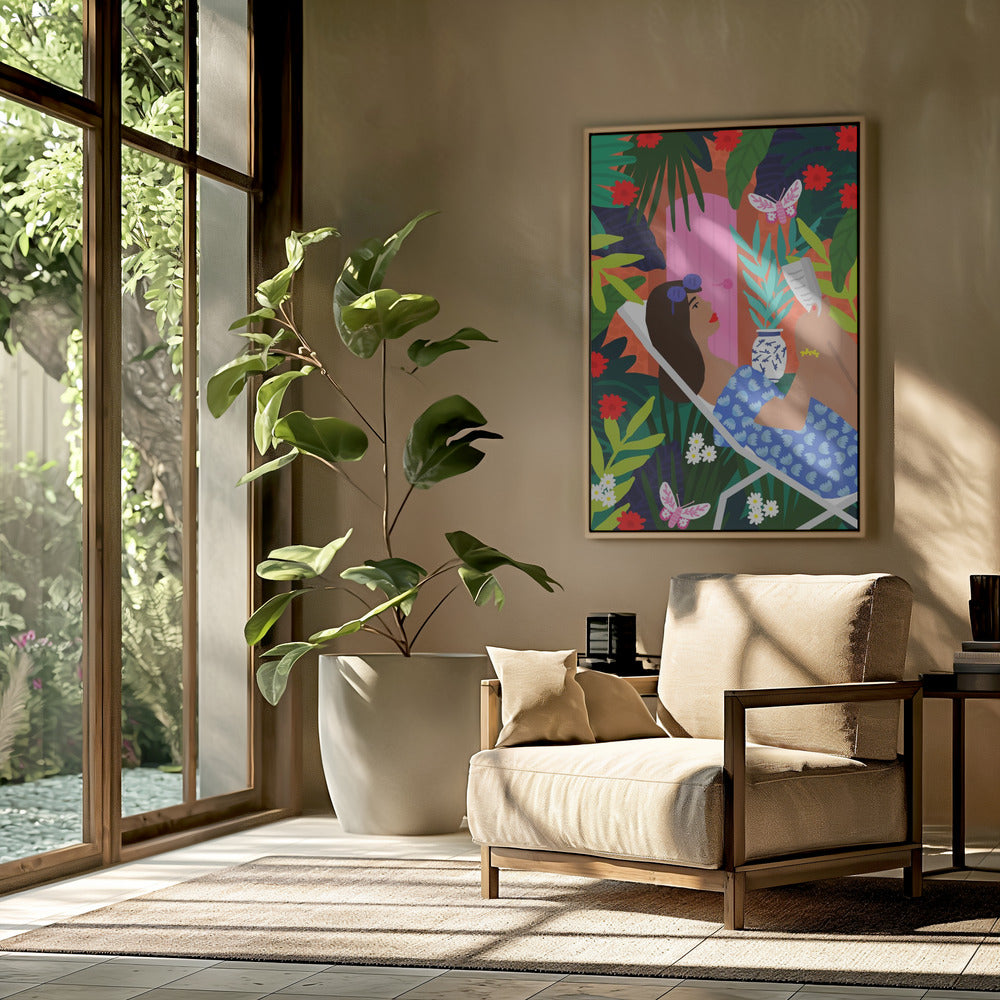 Floral Sunbathing Girl | Poster